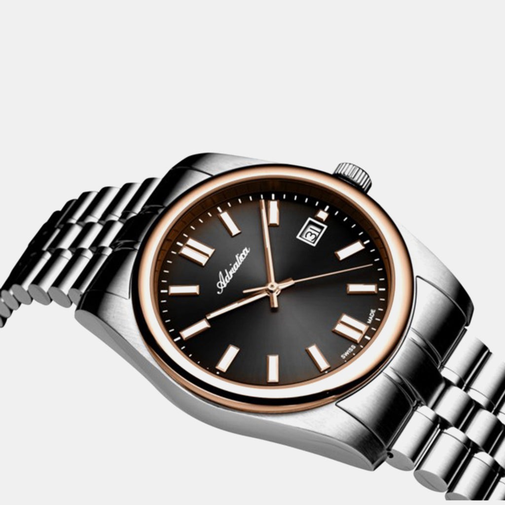 Pairs Men Quartz Grey Dial Analog Stainless Steel Watch A1298.R1R6Q