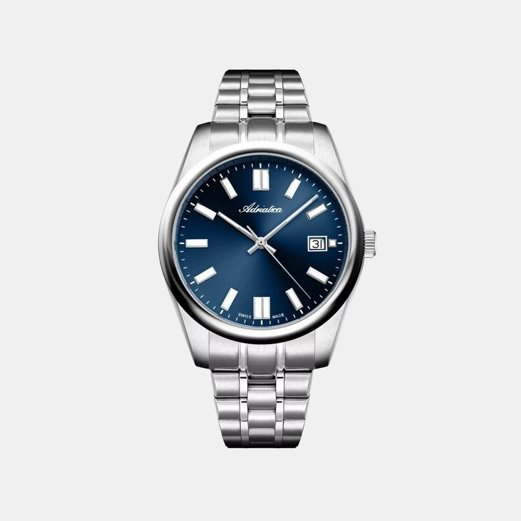 Pairs Men Quartz Blue Dial Analog Stainless Steel Watch A1298.5115Q
