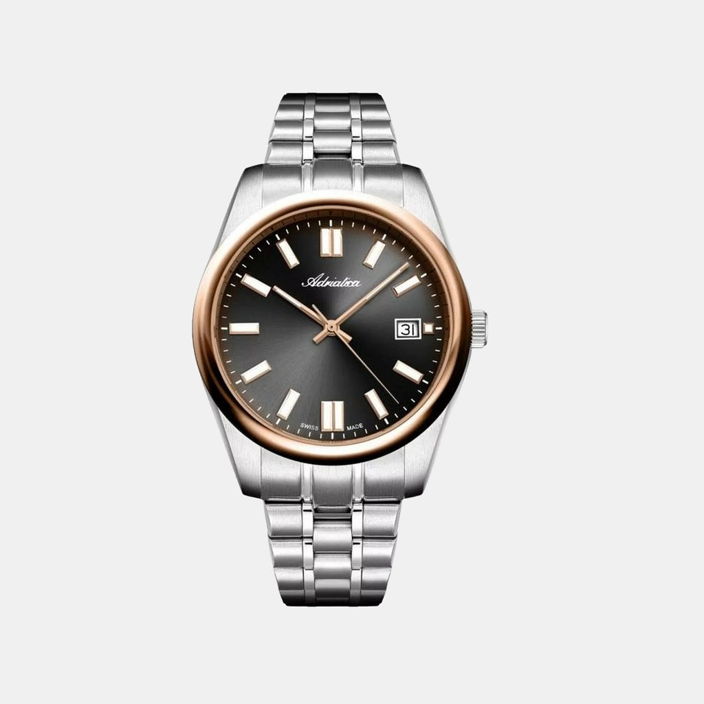 Pairs Men Quartz Grey Dial Analog Stainless Steel Watch A1298.R1R6Q