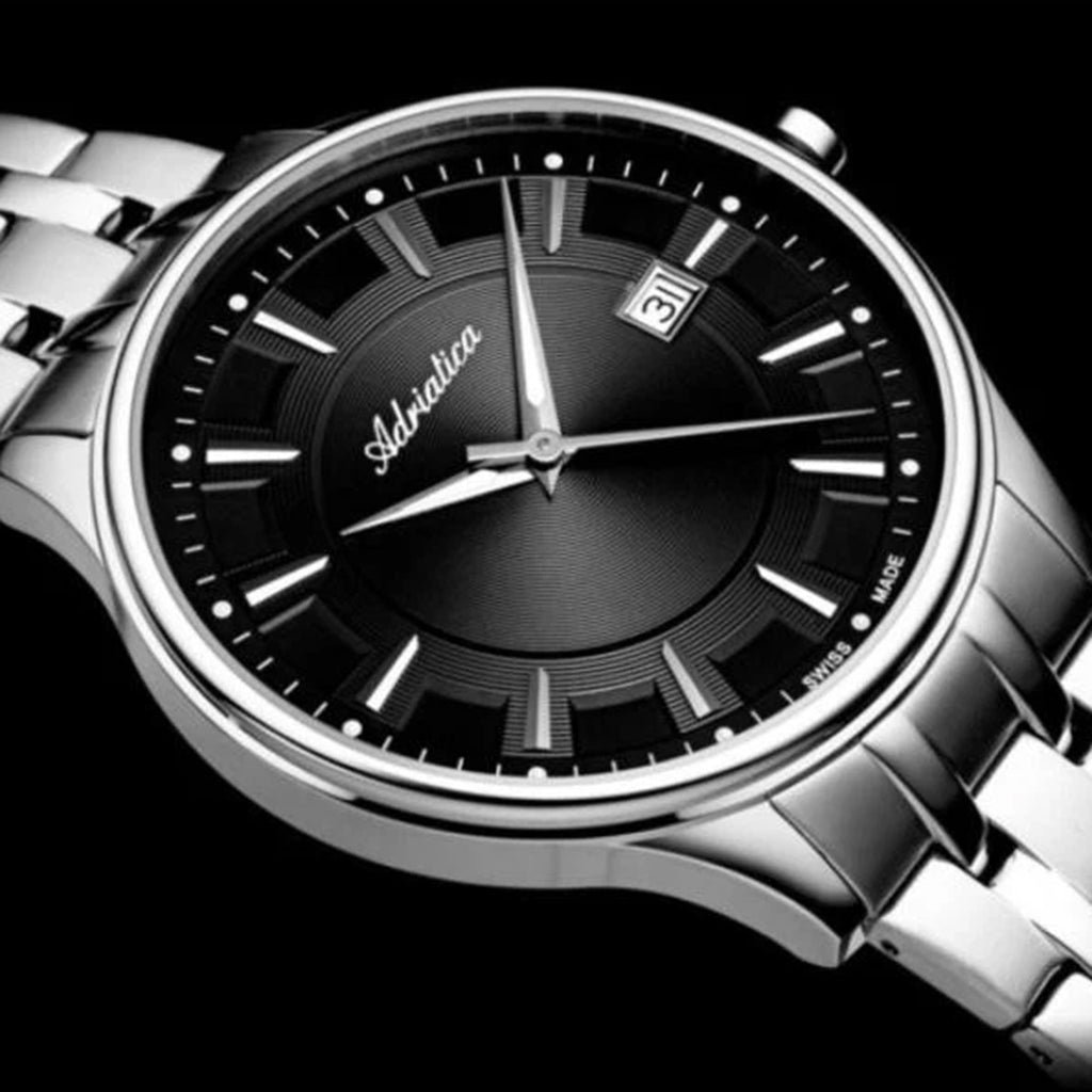 Pairs Men Quartz Black Dial Analog Stainless Steel Watch A1300.5114Q