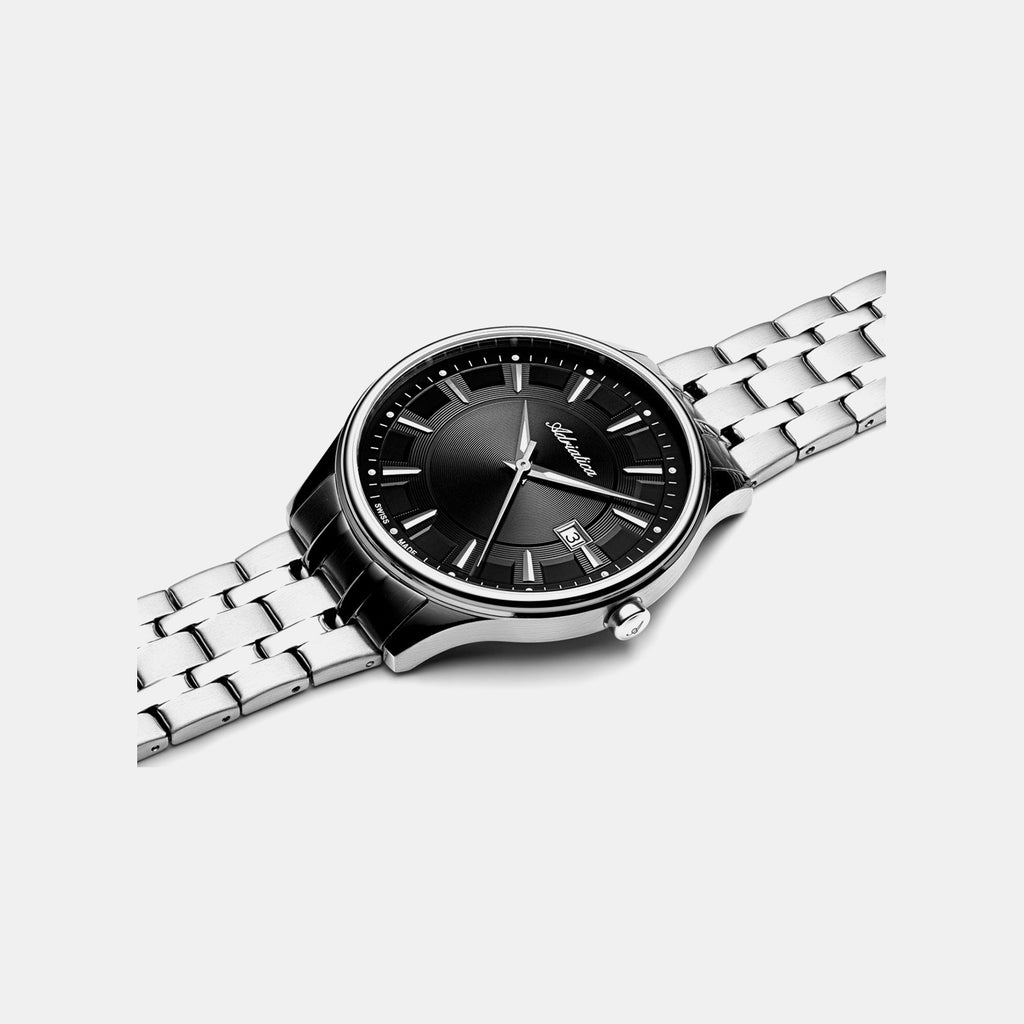 Pairs Men Quartz Black Dial Analog Stainless Steel Watch A1300.5114Q