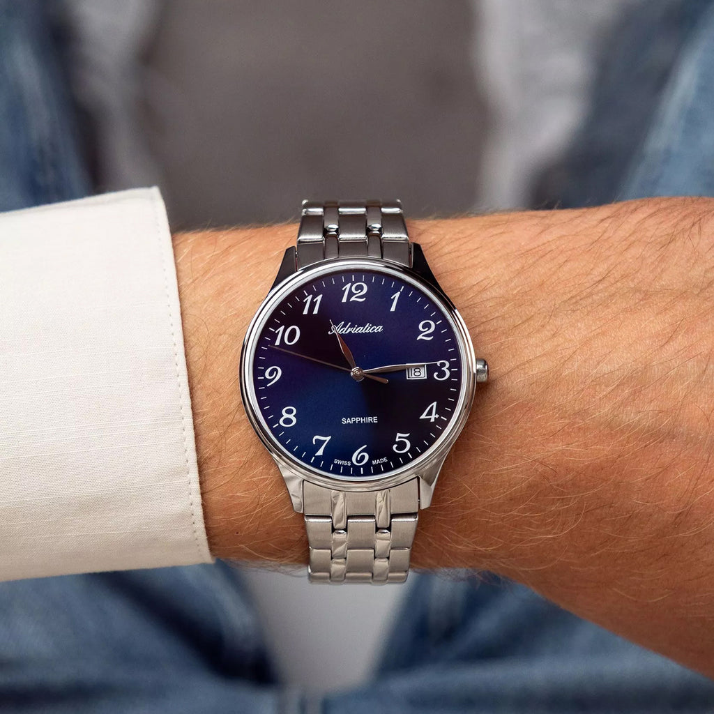 Pairs Men Quartz Blue Dial Analog Stainless Steel Watch A1300.5125Q