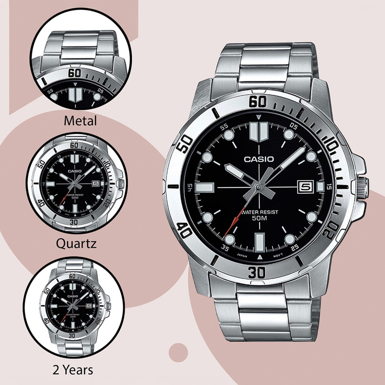 Enticer Men Quartz Black Dial Analog Stainless Steel Watch A1362