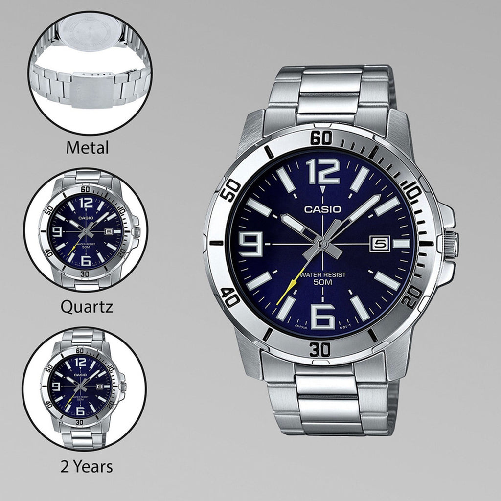 Enticer Men Quartz Blue Dial Analog Stainless Steel Watch A1363