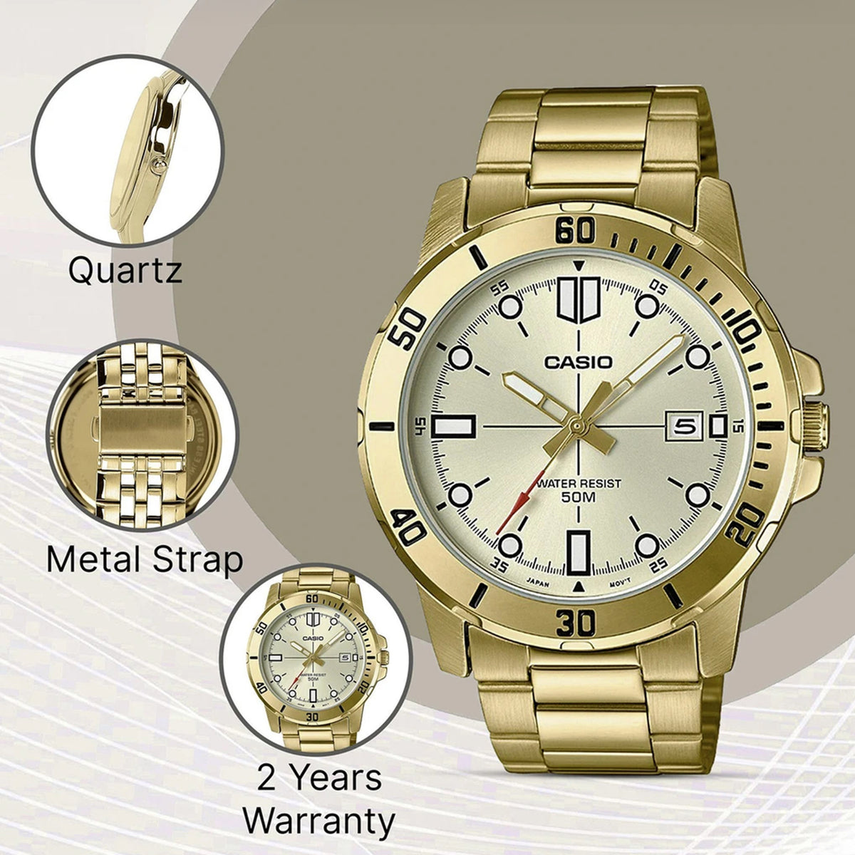 Enticer Men Quartz Gold Dial Analog Stainless Steel Watch A1368