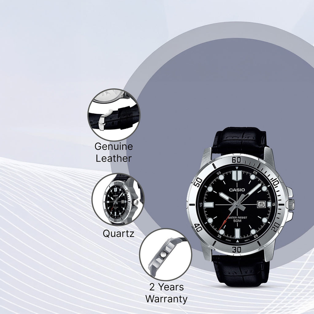 Enticer Men Quartz Black Dial Analog Leather Watch A1371