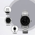 Enticer Men Quartz Black Dial Analog Stainless Steel Watch A1668