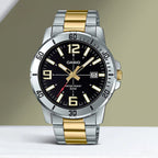 Enticer Men Quartz Black Dial Analog Stainless Steel Watch A1735