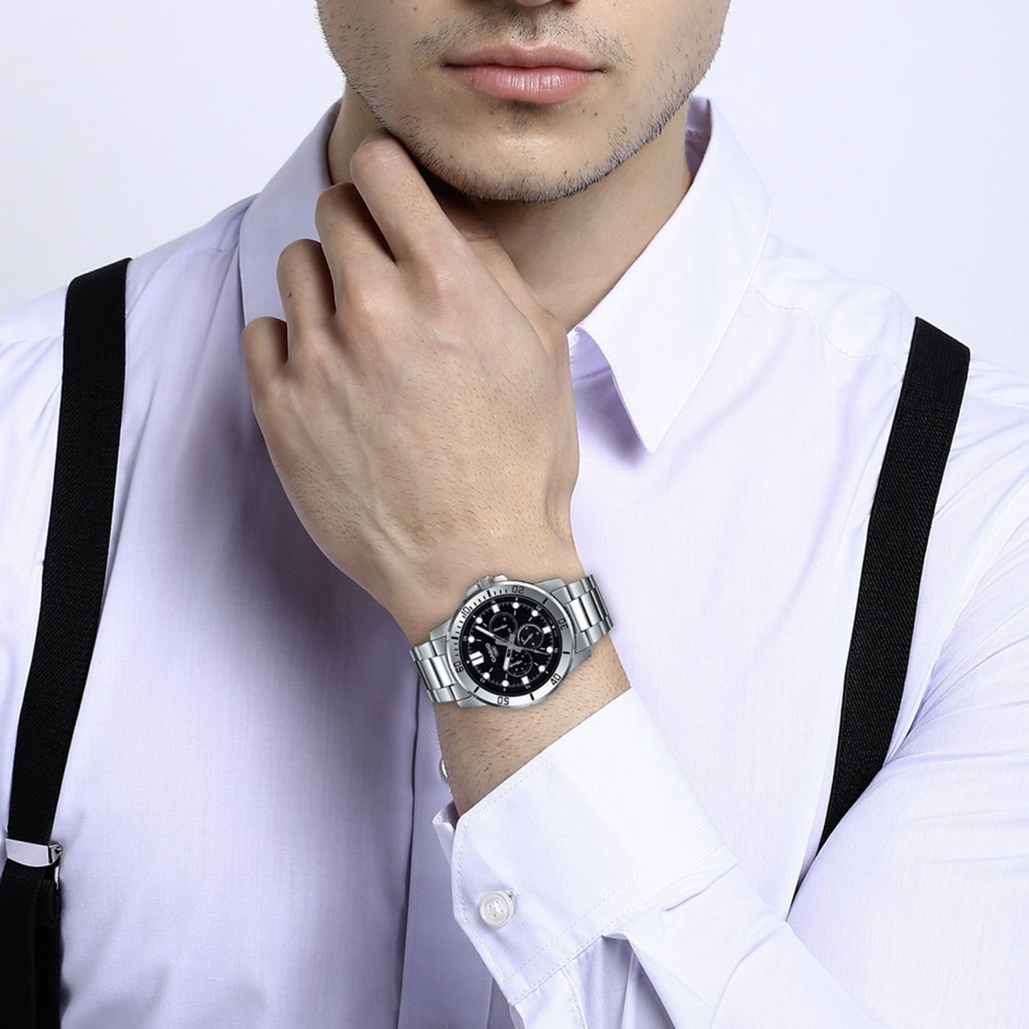 Enticer Men Quartz Black Dial Multi-Function Stainless Steel Watch A1748