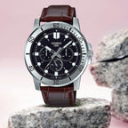 Enticer Men Quartz Black Dial Chronograph Leather Watch A1751