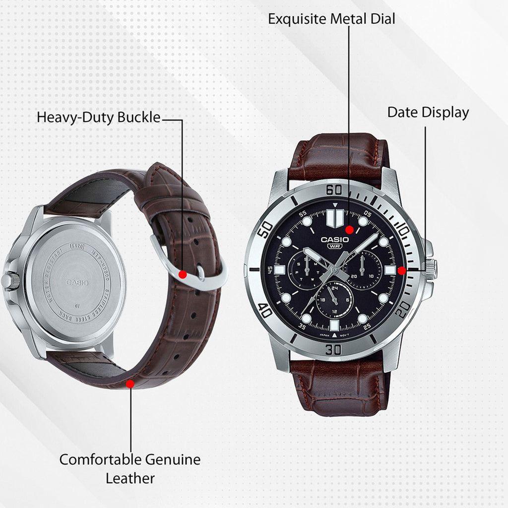 Enticer Men Quartz Black Dial Chronograph Leather Watch A1751