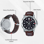 Enticer Men Quartz Black Dial Chronograph Leather Watch A1751