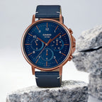 Enticer Men Quartz Blue Dial Chronograph Leather Watch A1849