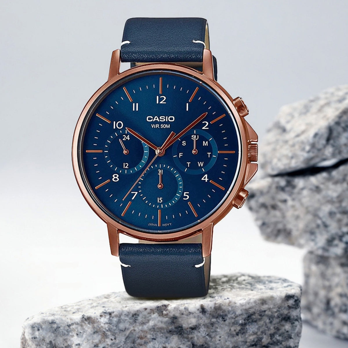 Enticer Men Quartz Blue Dial Chronograph Leather Watch A1849