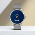 Enticer Men Quartz Blue Dial Analog Mesh Watch A1872