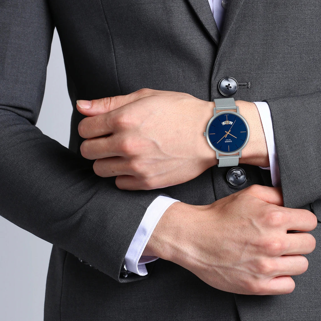 Enticer Men Quartz Blue Dial Analog Mesh Watch A1872