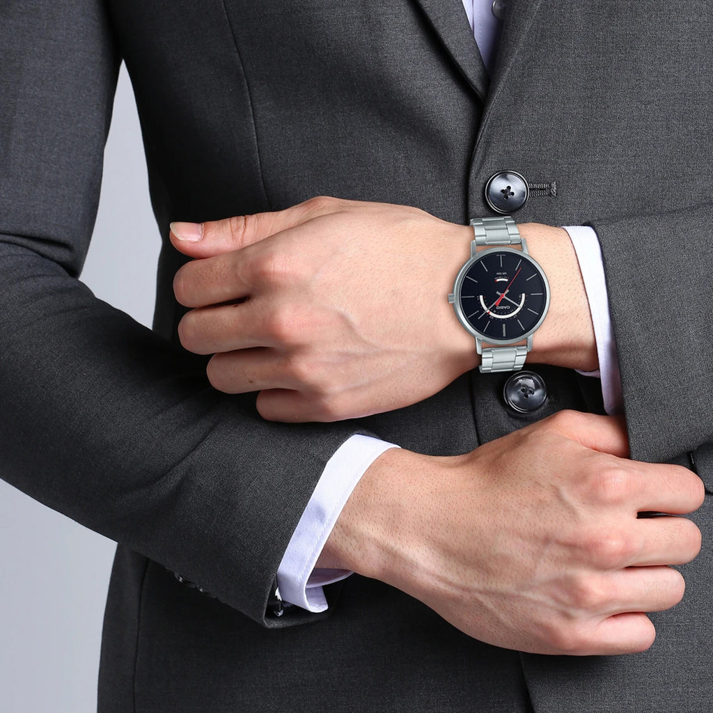 Enticer Men Quartz Black Dial Analog Stainless Steel Watch A1877