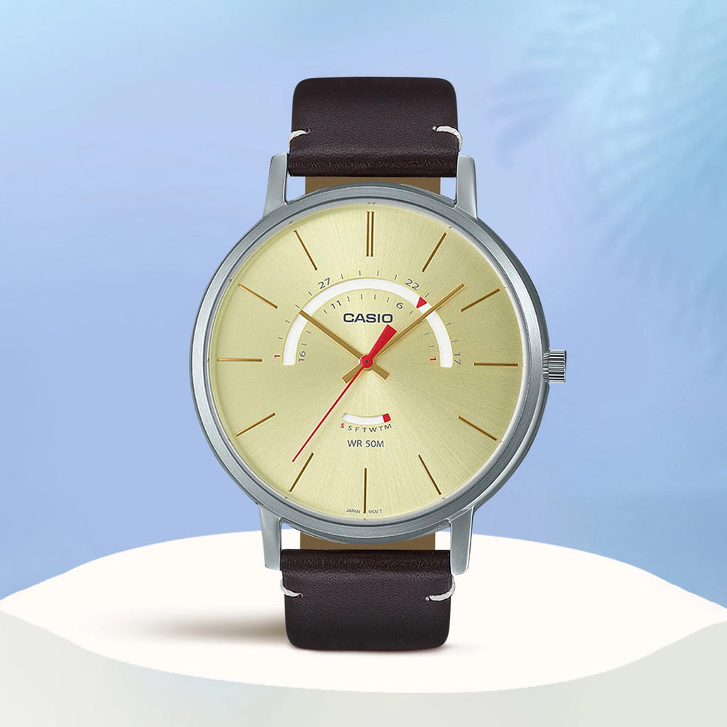 Enticer Men Quartz Yellow Dial Analog Leather Watch A1879