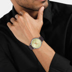 Enticer Men Quartz Yellow Dial Analog Leather Watch A1879