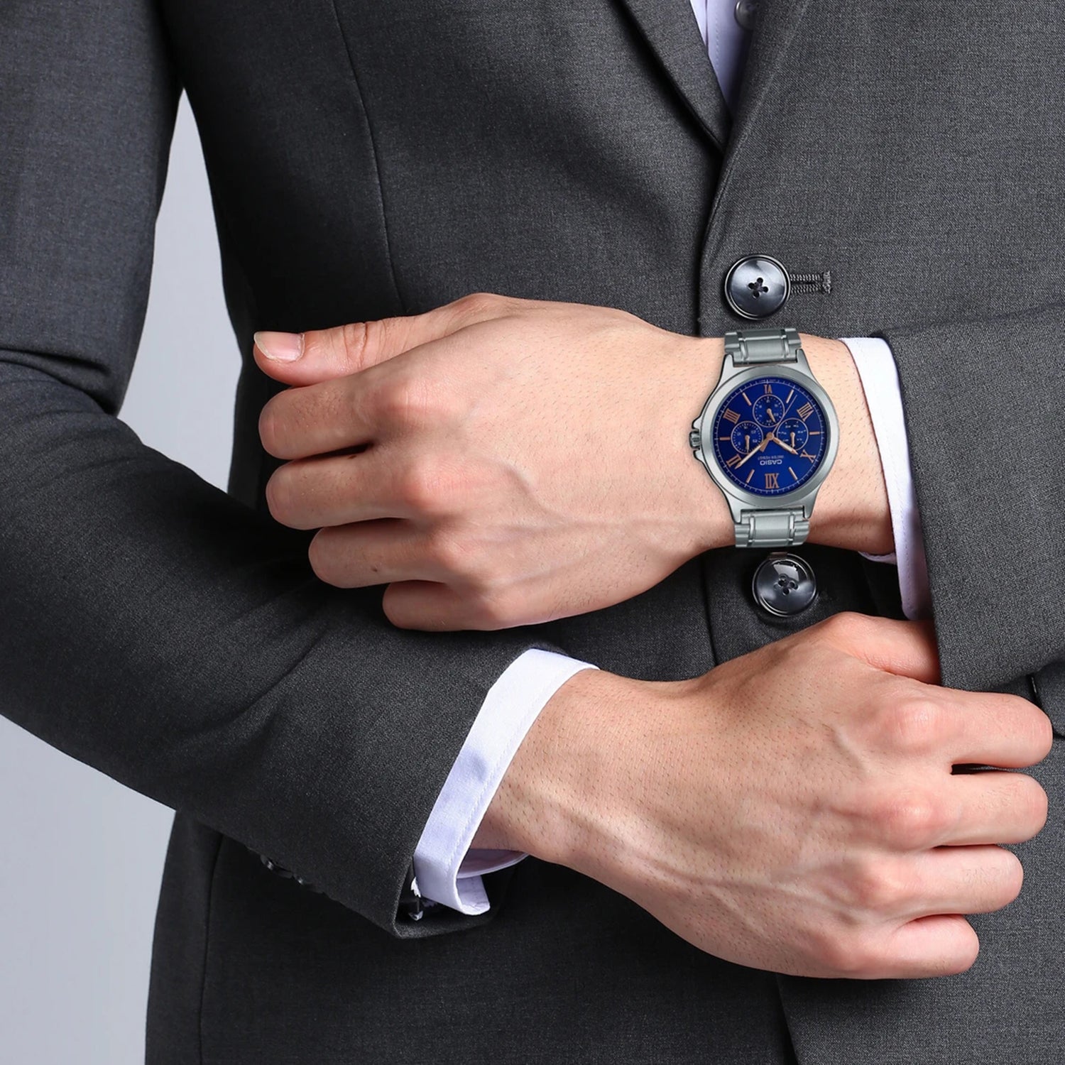 Enticer Men Quartz Blue Dial Chronograph Stainless Steel Watch A1894