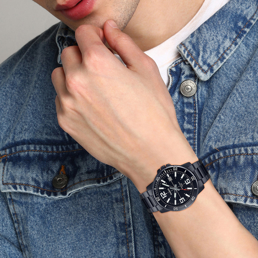 Enticer Men Quartz Black Dial Analog Stainless Steel Watch A1979