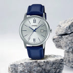 Enticer Men Quartz Silver Dial Analog Leather Watch A2025