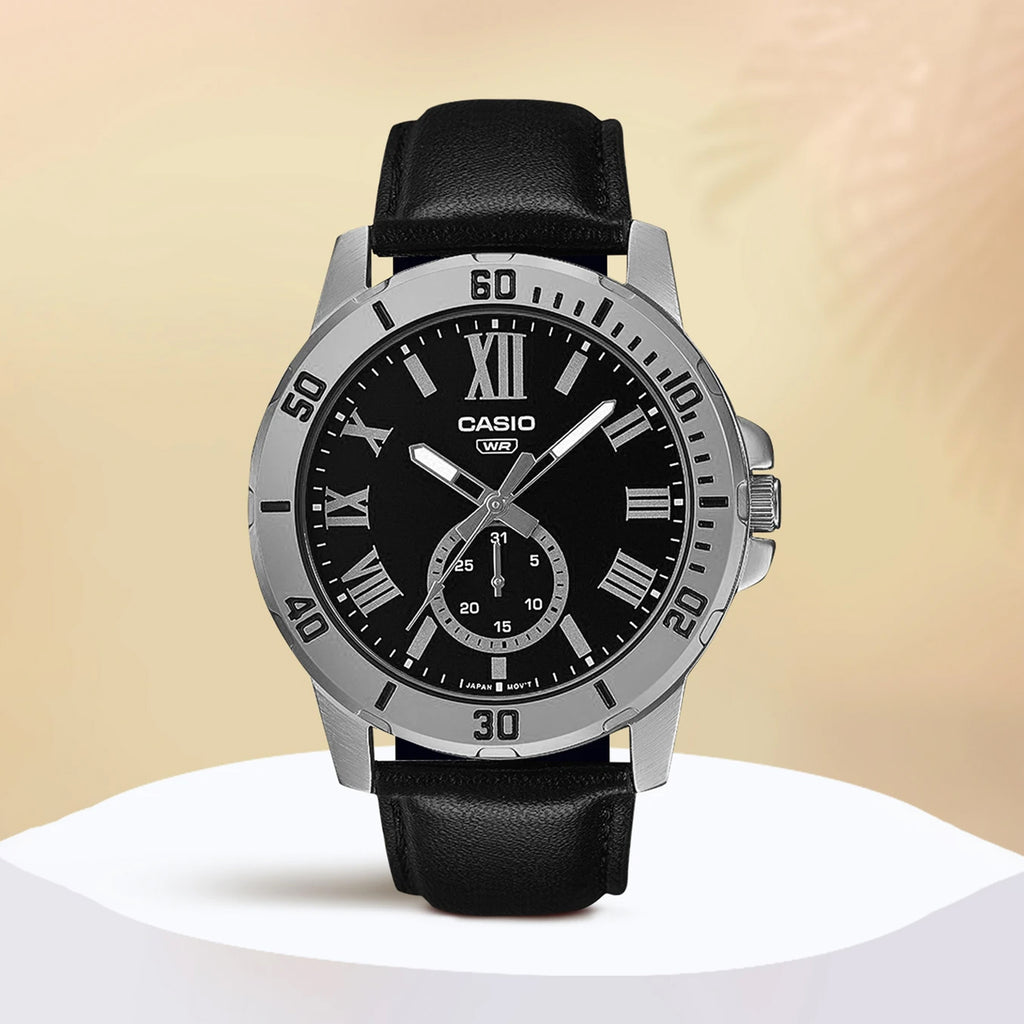 Enticer Men Quartz Black Dial Chronograph Leather Watch A2072