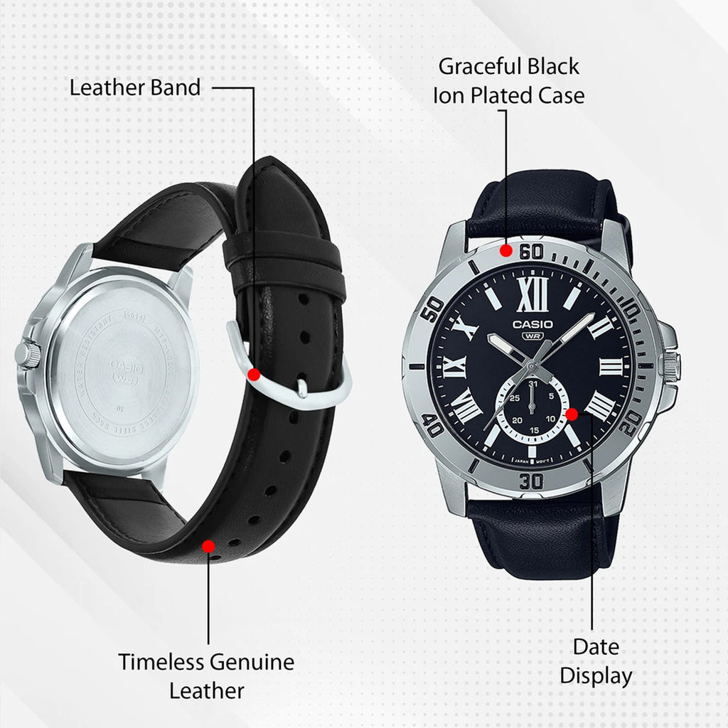 Enticer Men Quartz Black Dial Chronograph Leather Watch A2072