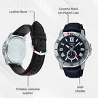 Enticer Men Quartz Black Dial Chronograph Leather Watch A2072