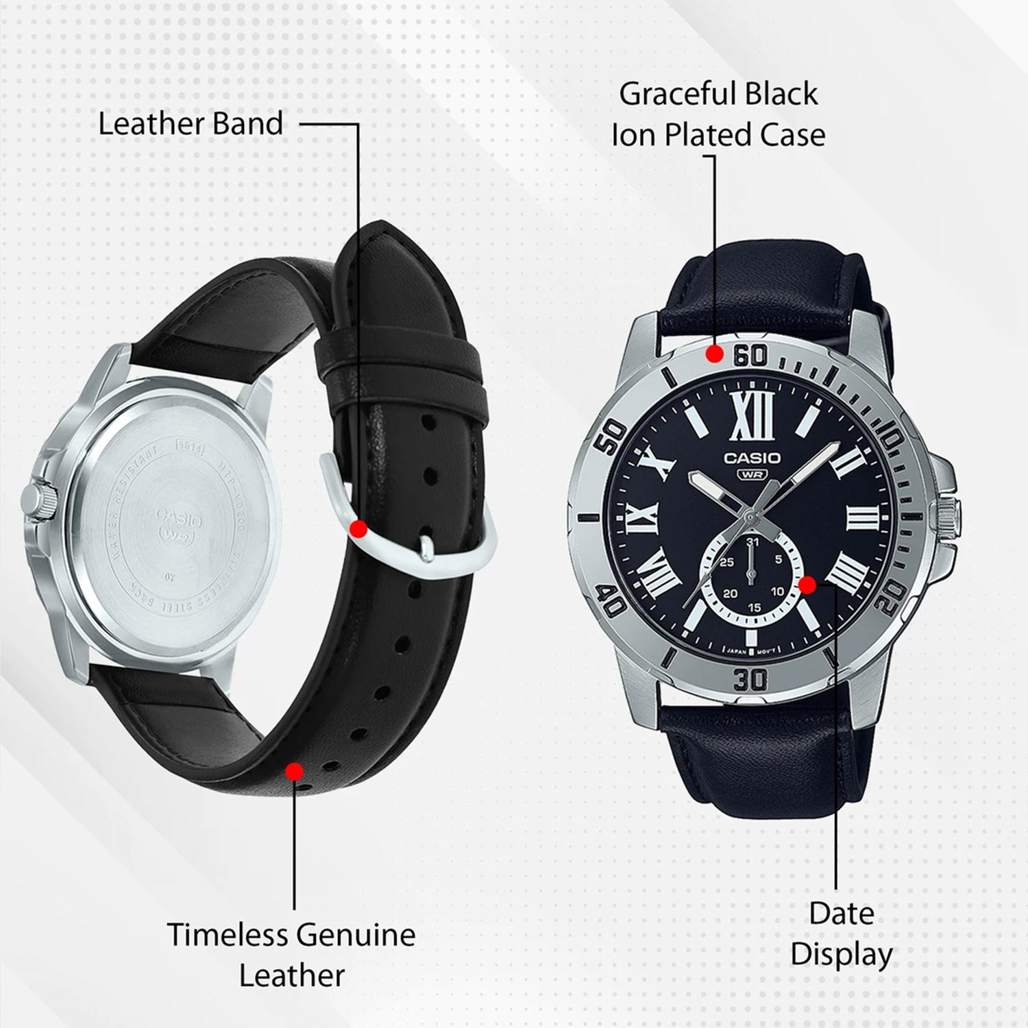 Enticer Men Quartz Black Dial Chronograph Leather Watch A2072