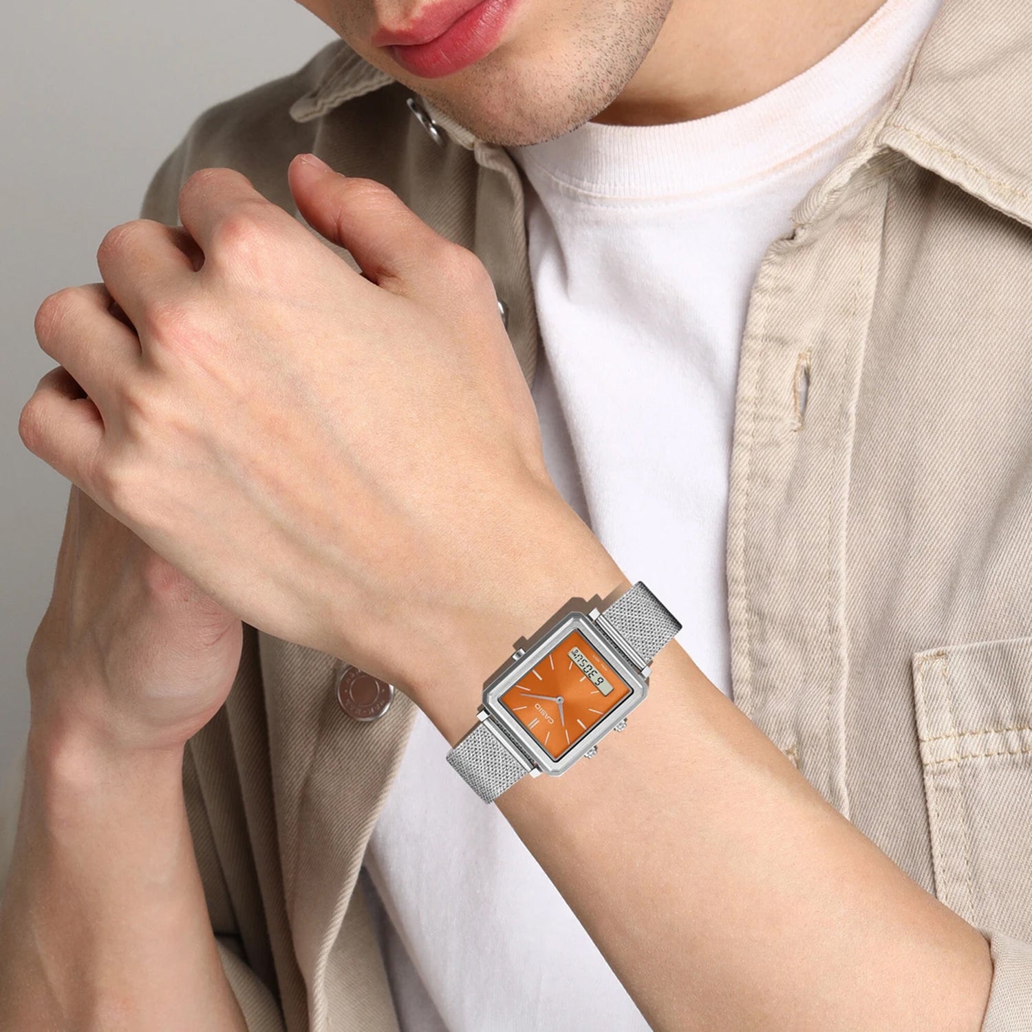 Enticer Men Quartz Orange Dial Analog Watch A2088