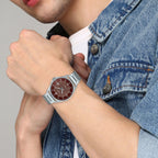 Enticer Men Quartz Brown Dial Analog Stainless Steel Watch A2102