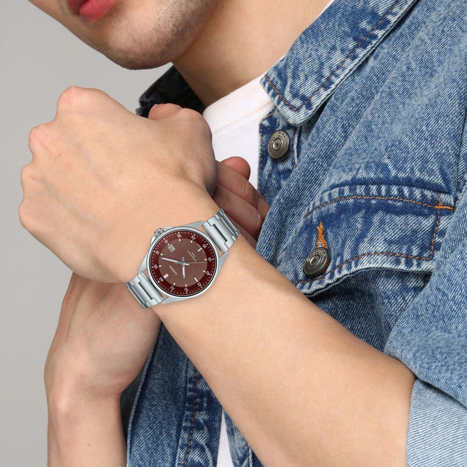 Enticer Men Quartz Brown Dial Analog Stainless Steel Watch A2102