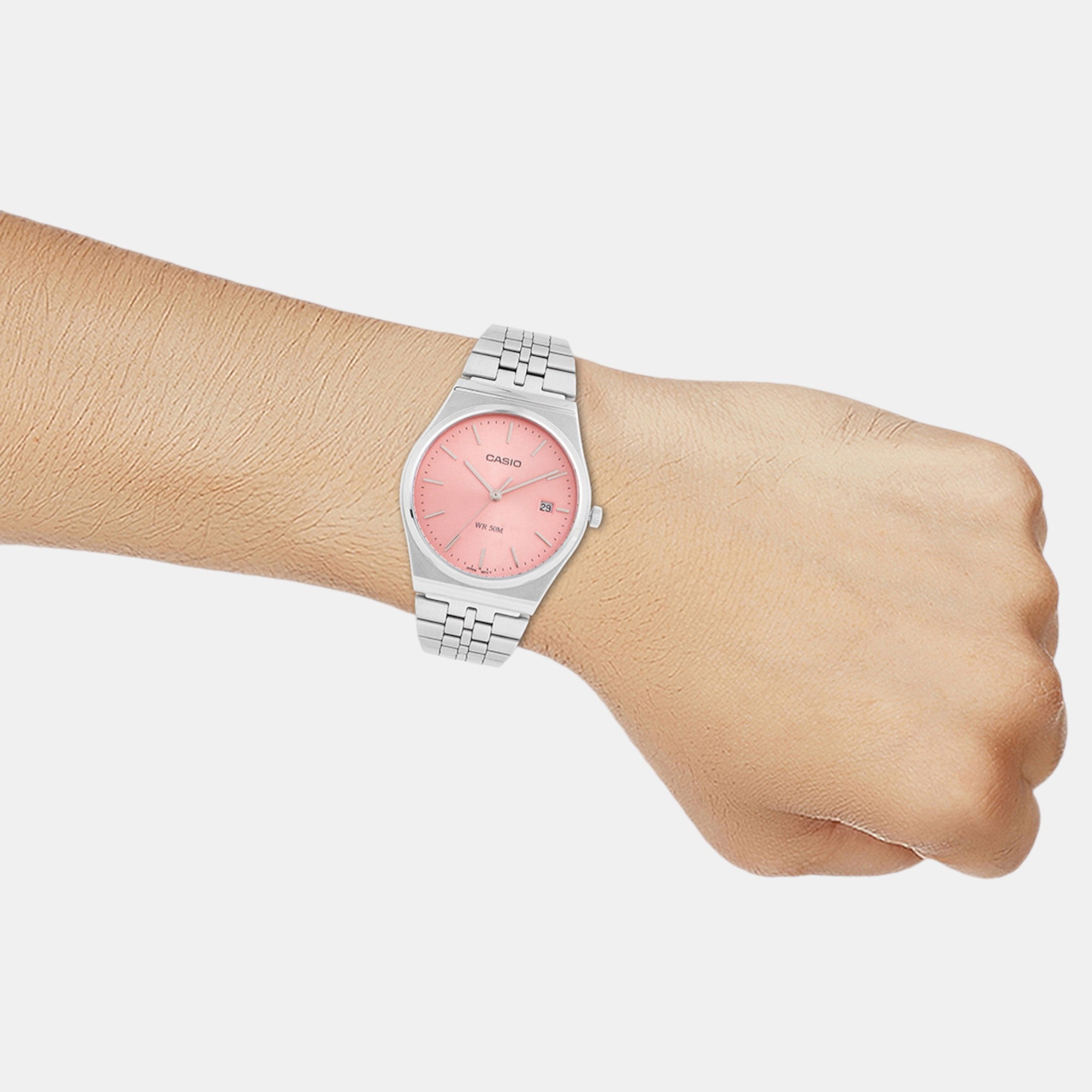 Enticer Men Quartz Pink Dial Analog Stainless Steel Watch A2200