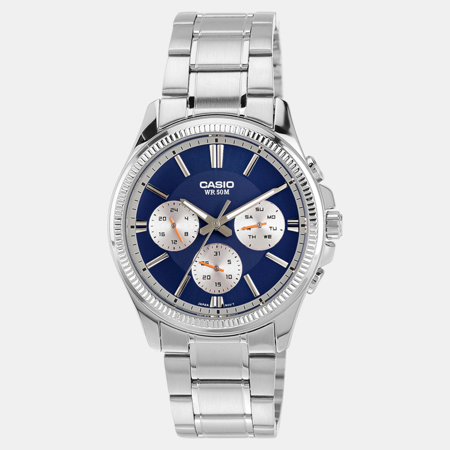 Men Quartz Blue Dial Multi-Function Stainless Steel Watch A2228