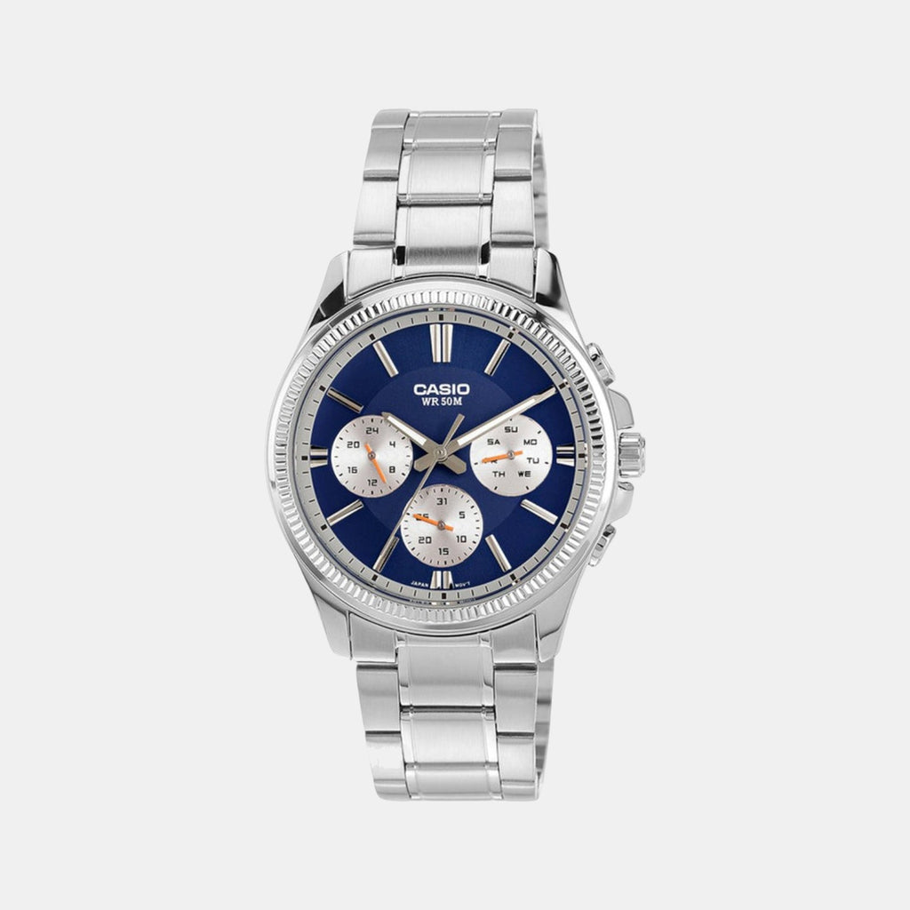Enticer Men Quartz Blue Dial Multi-Function Stainless Steel Watch A2228