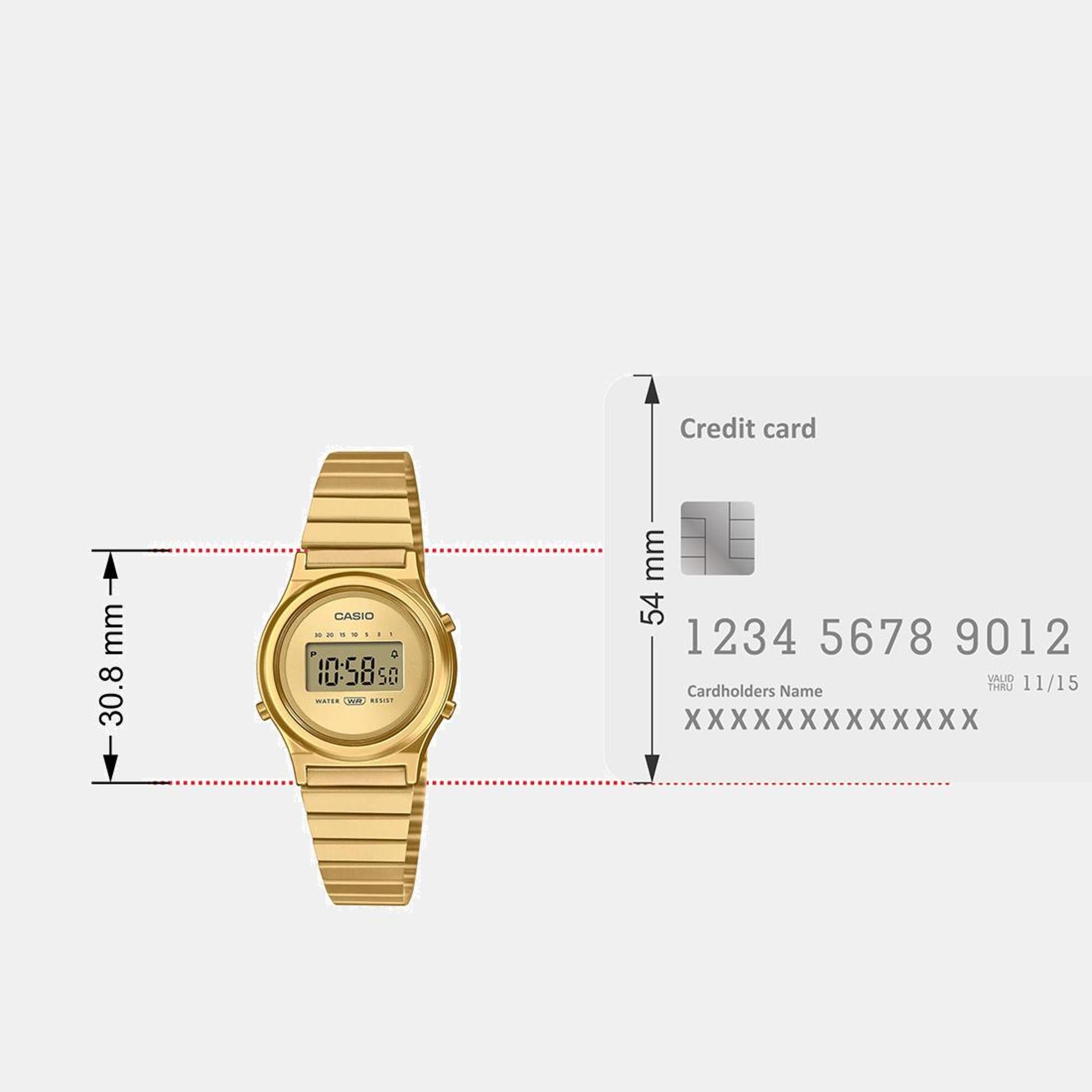 Vintage Unisex Quartz Gold Dial Digital Stainless Steel Watch A2233