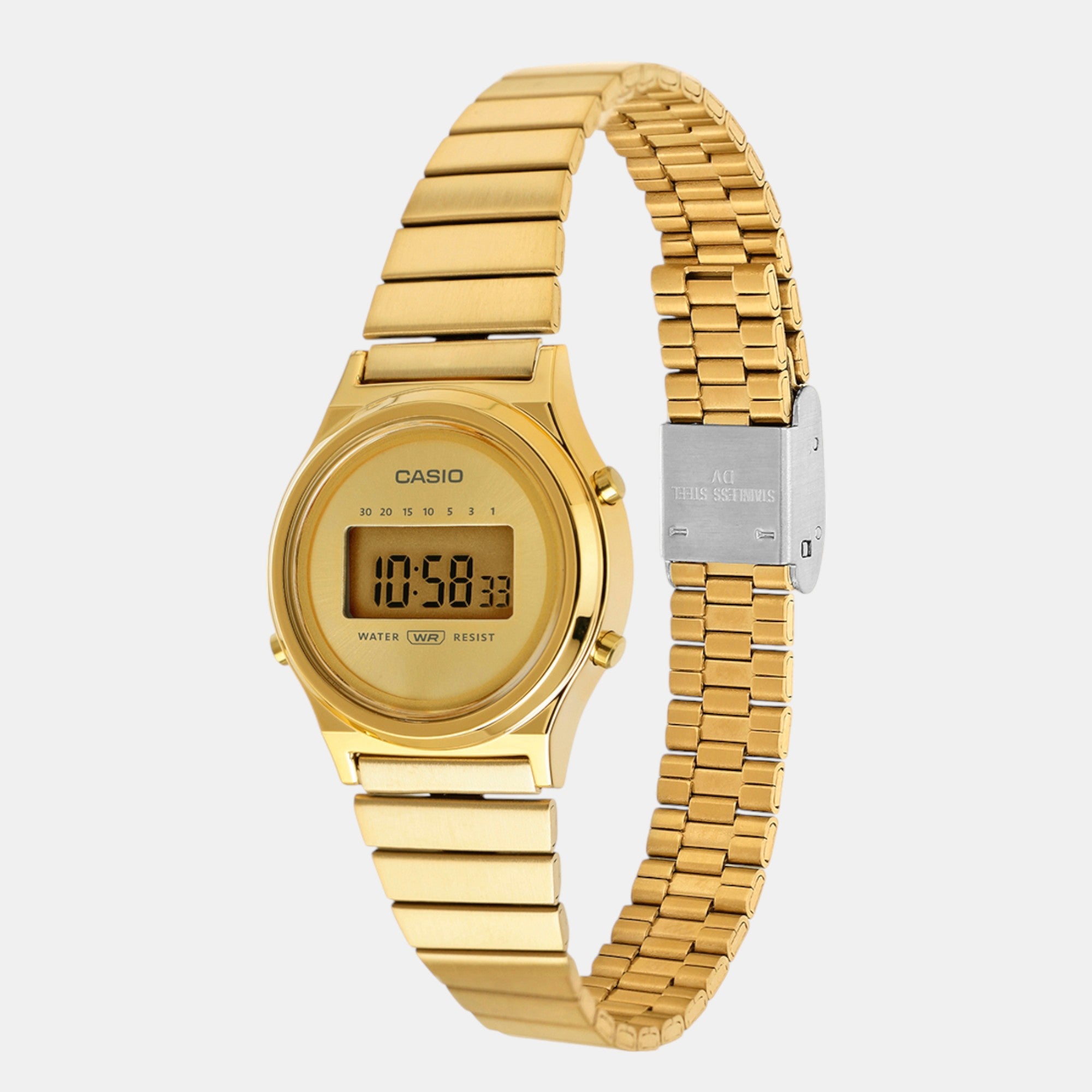 Vintage Unisex Quartz Gold Dial Digital Stainless Steel Watch A2233