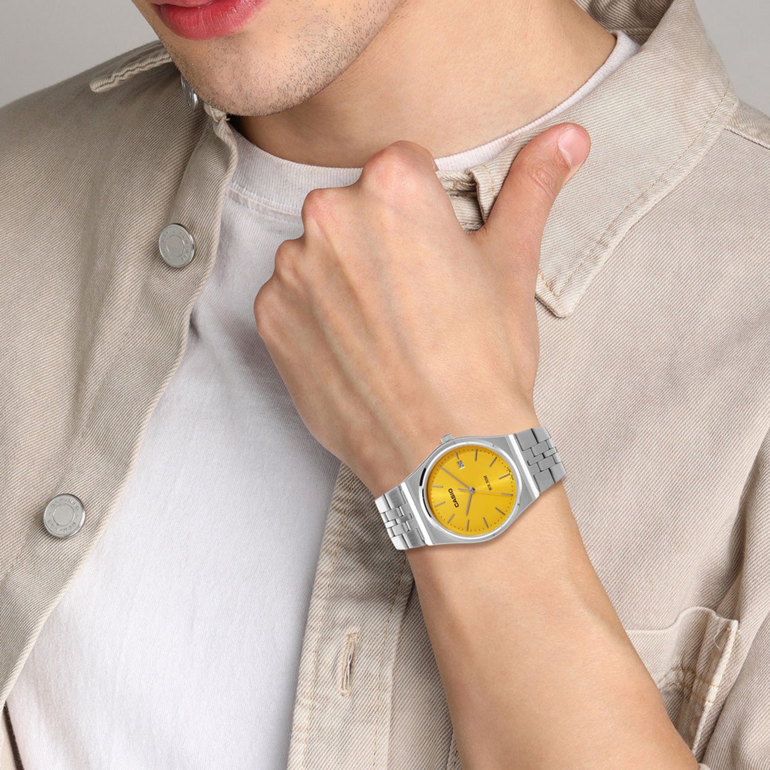 Enticer Men Quartz Yellow Dial Analog Stainless Steel Watch A2238