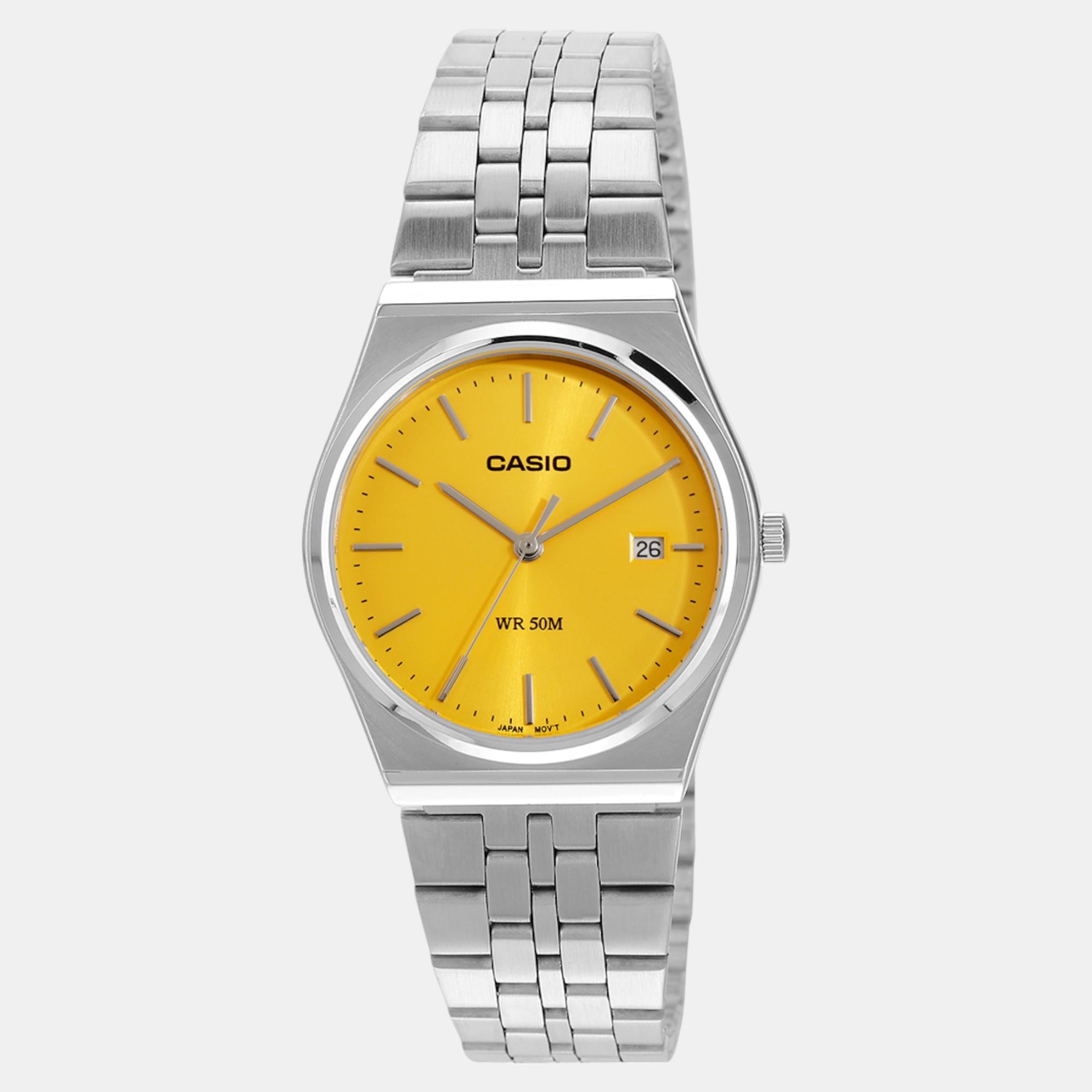 Enticer Men Quartz Yellow Dial Analog Stainless Steel Watch A2238