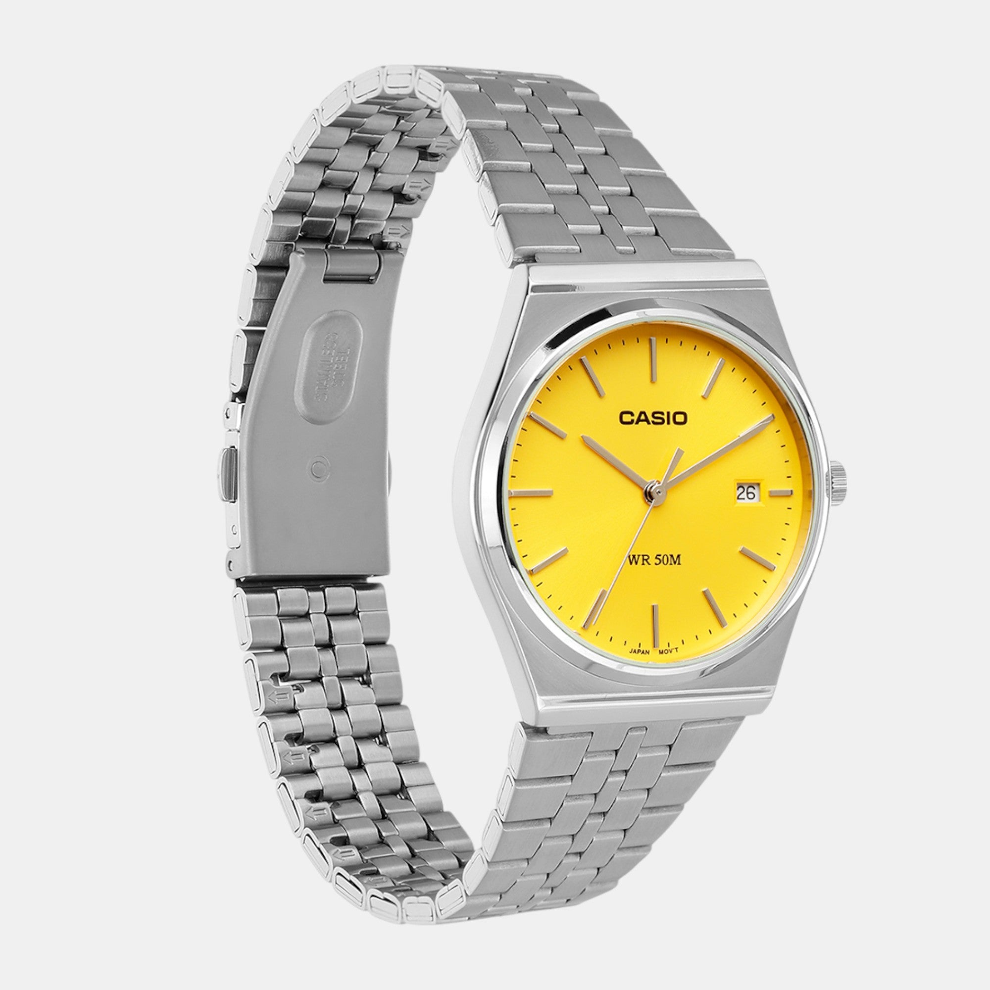 Enticer Men Quartz Yellow Dial Analog Stainless Steel Watch A2238