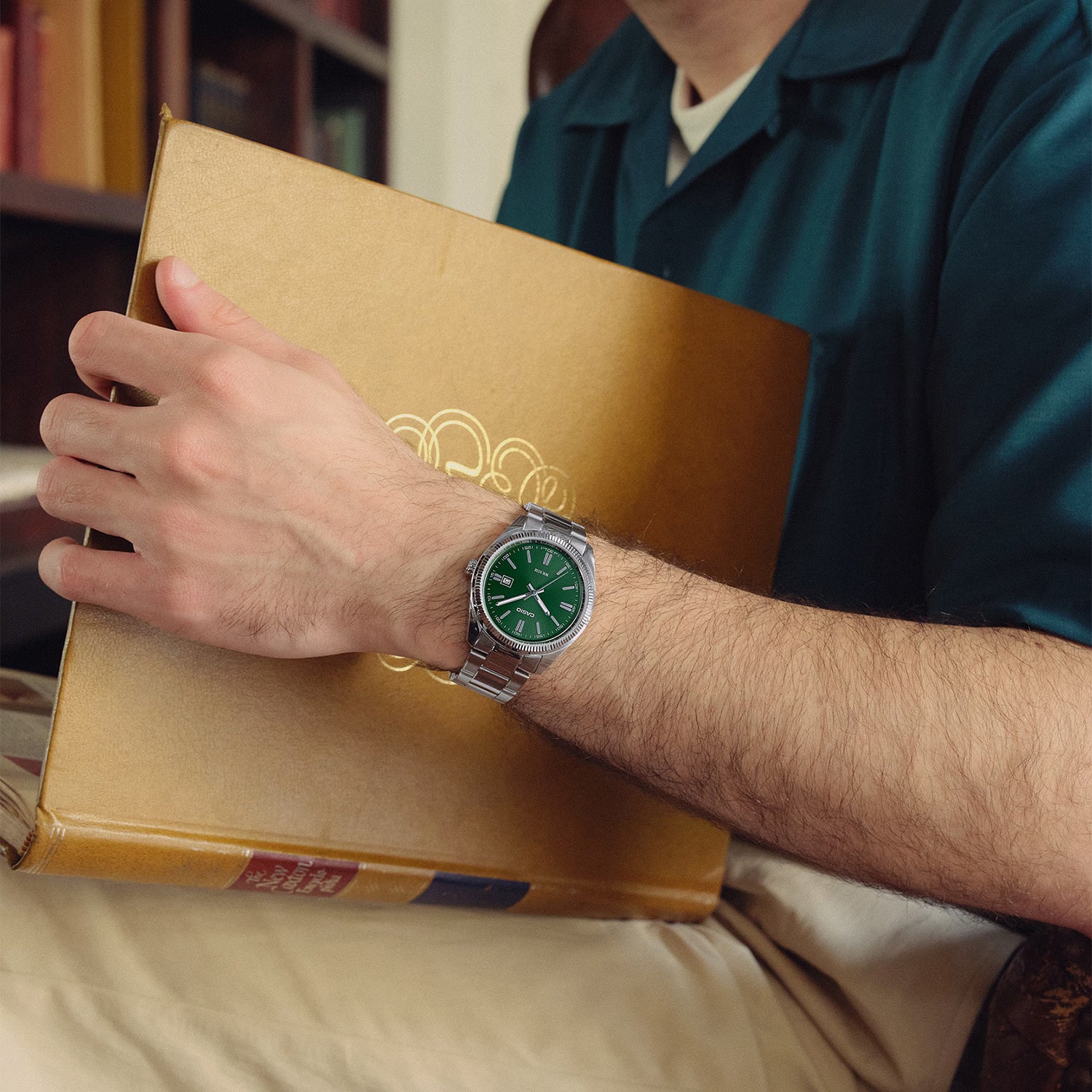 Enticer Men Quartz Green Dial Analog Stainless Steel Watch A2262