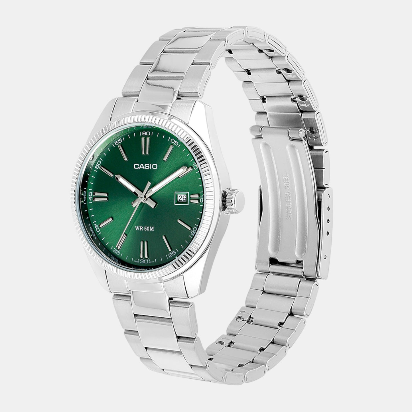 Enticer Men Quartz Green Dial Analog Stainless Steel Watch MTP-1302PD-3AVEF A2262