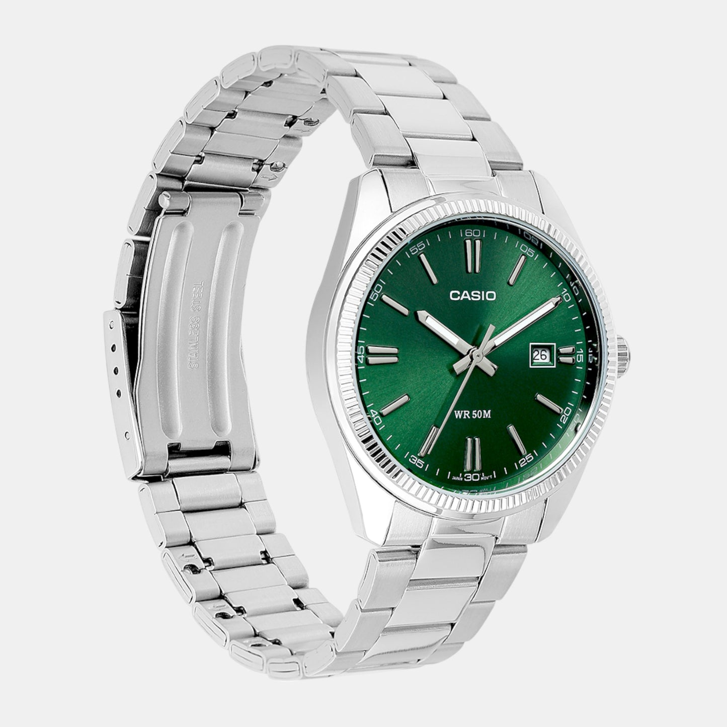 Enticer Men Quartz Green Dial Analog Stainless Steel Watch MTP-1302PD-3AVEF A2262