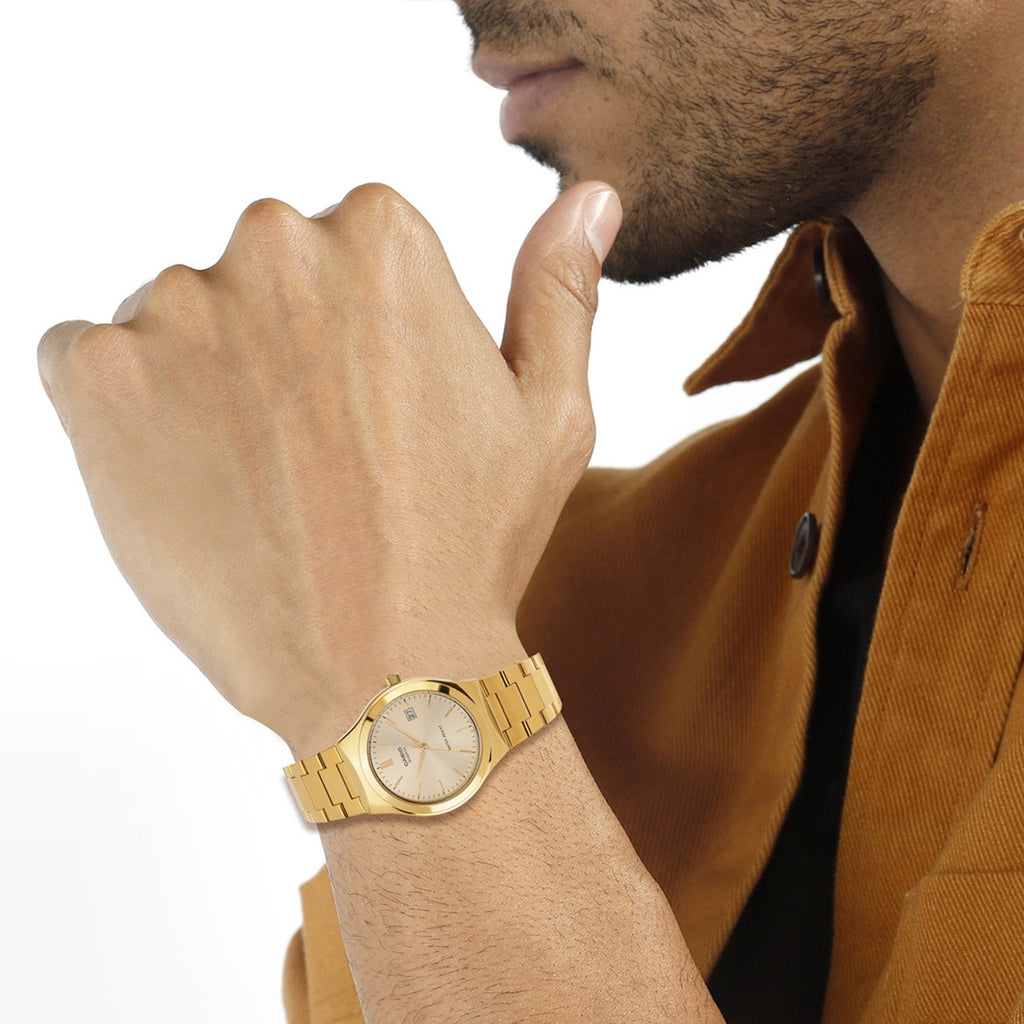 Enticer Men Quartz Gold Dial Analog Stainless Steel Watch A2299