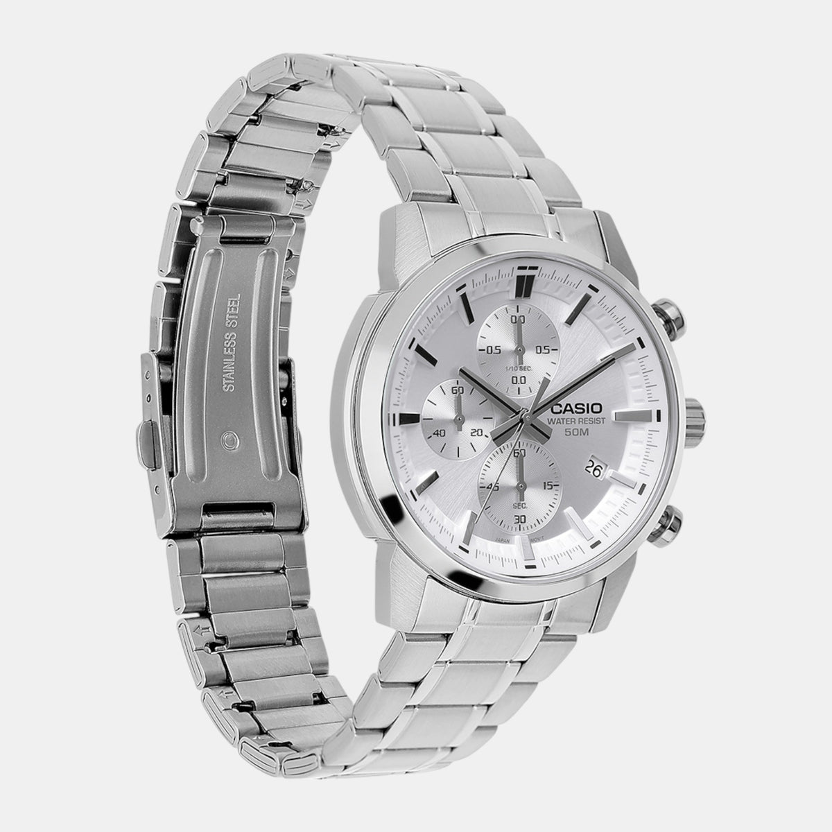 Enticer Men Quartz Silver Dial Chronograph Stainless Steel Watch A2305