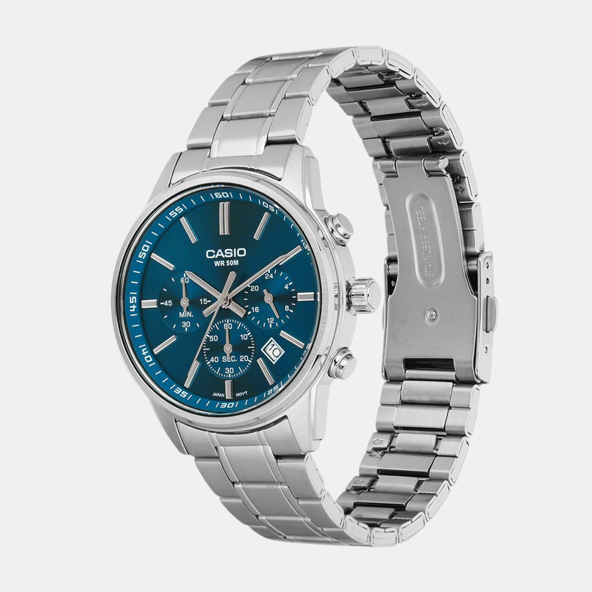 Enticer Men Quartz Blue Dial Chronograph Stainless Steel Watch A2308