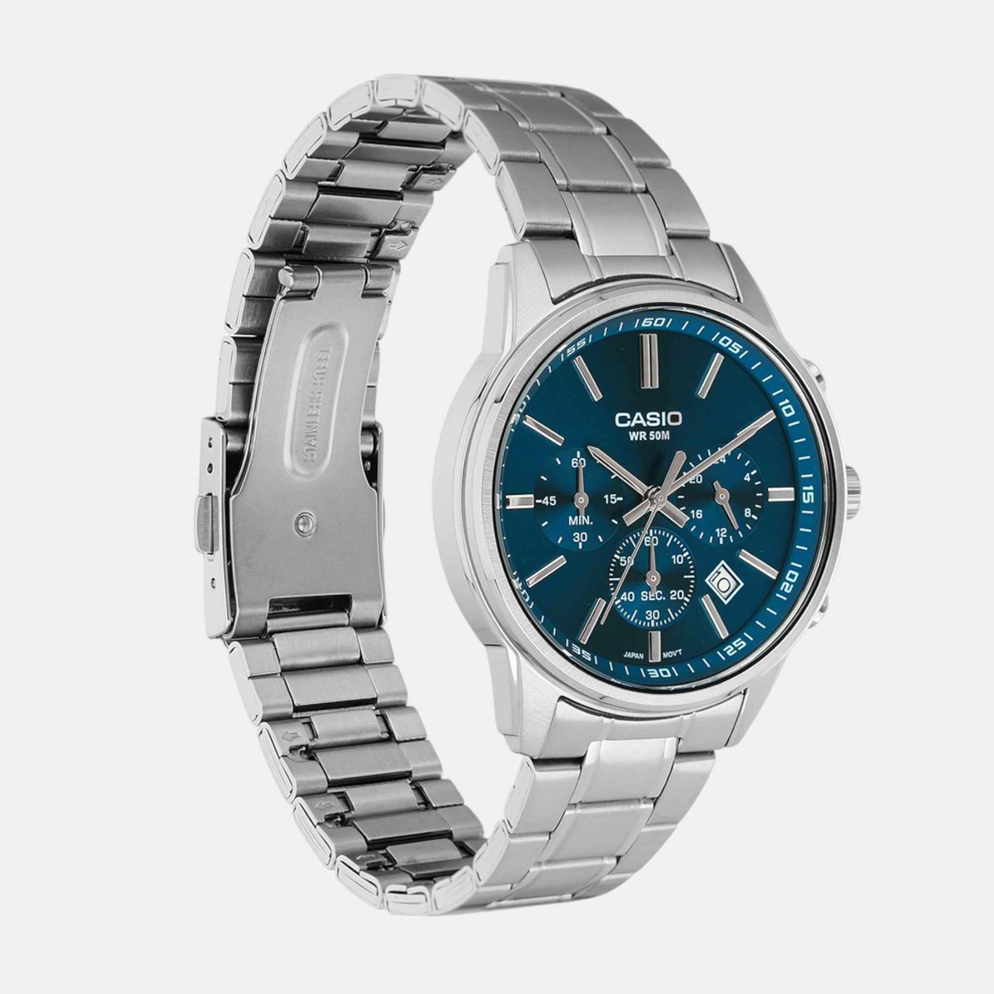 Enticer Men Quartz Blue Dial Chronograph Stainless Steel Watch A2308