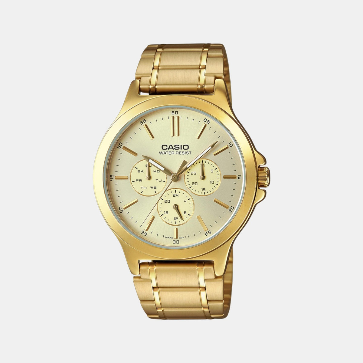 Enticer Men Quartz Gold Dial Multi-Function Stainless Steel Watch A2319