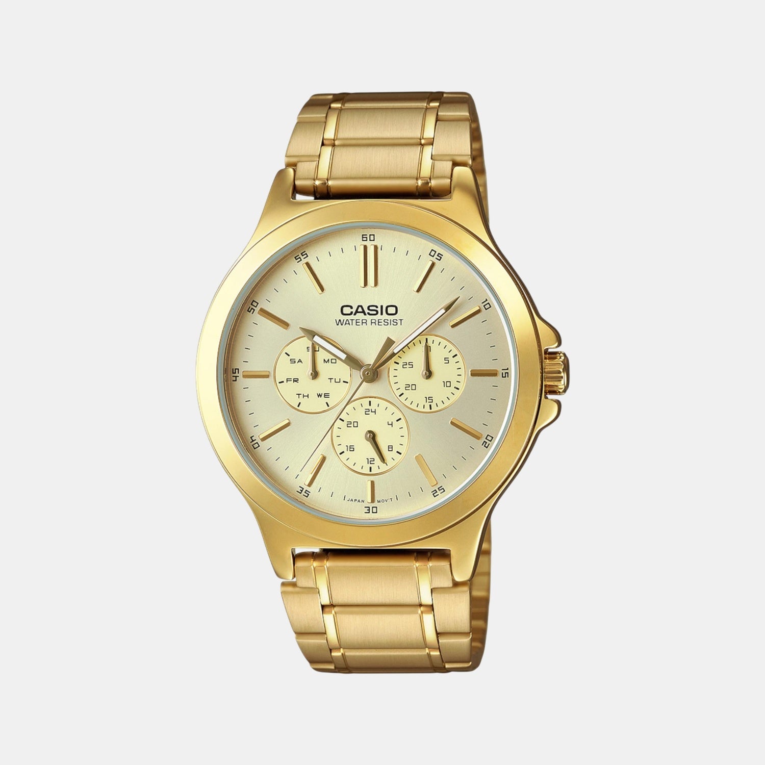 Enticer Men Quartz Gold Dial Multi-Function Stainless Steel Watch A2319